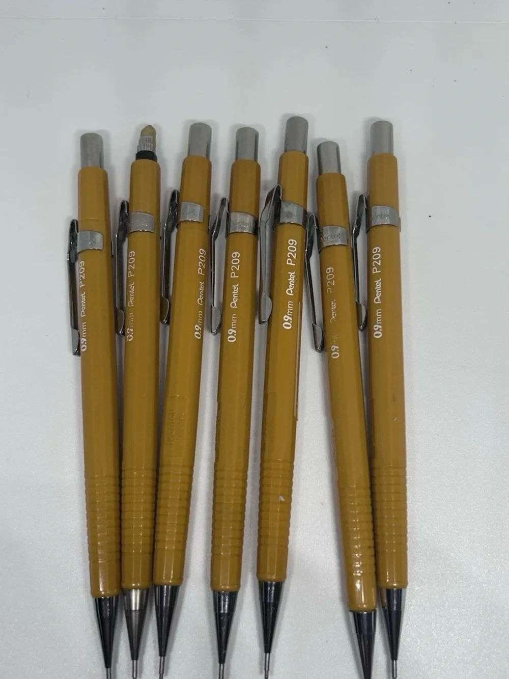 Lot of 7 Vintage Pentel P209 Mechanical Pencils - 0.9mm Mustard Yellow - Japan